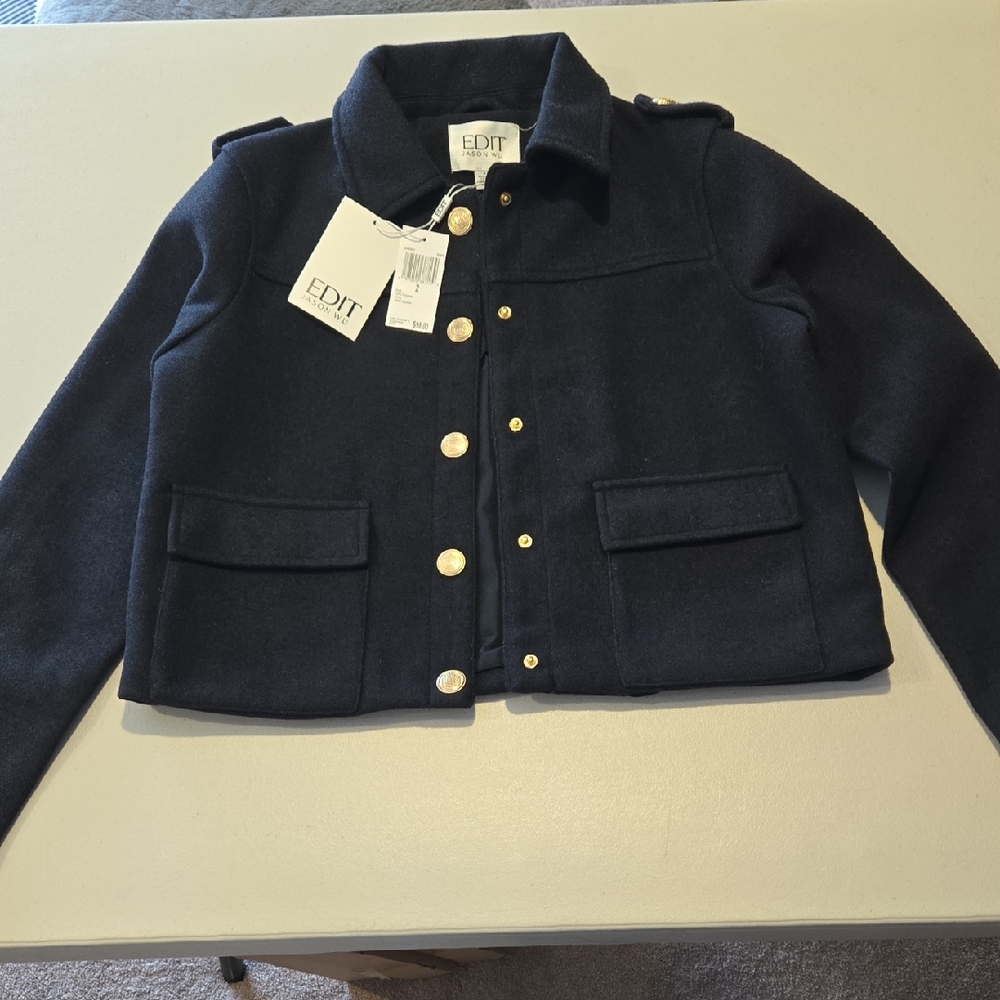 EDIT Jason Wu Navy Crop Jacket, Size 2. NWT